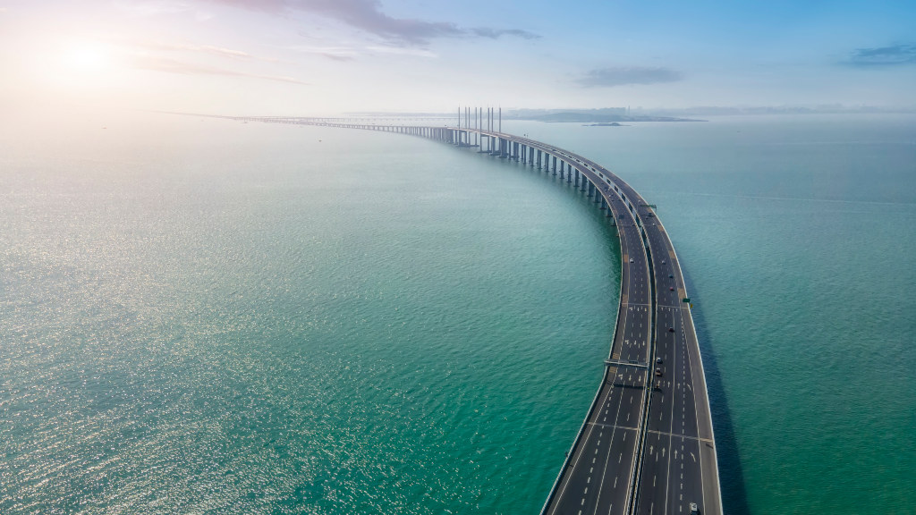 Aerial photography of Qingdao Jiaozhou Bay Bridge
